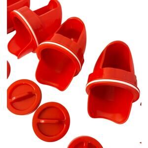 New Set of 6 Chicken DIY Feeders Red Bucket Supplies 3.25" with Lid
